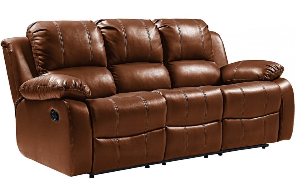 Sevile Tan Leather 3 Seater Recliner Sofa