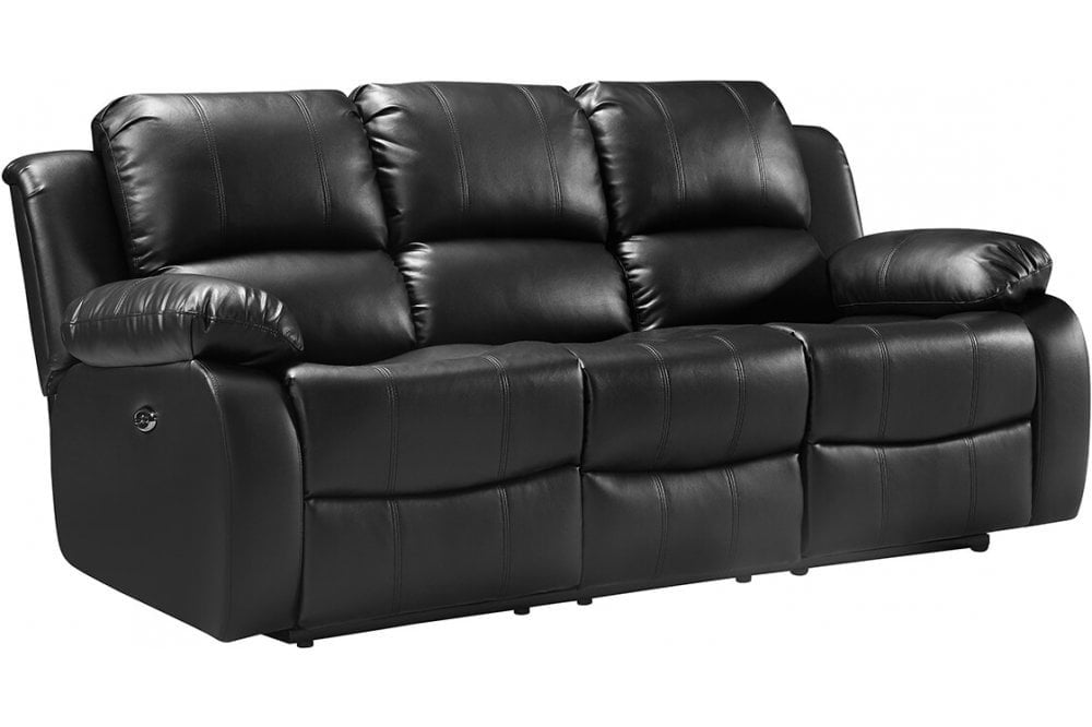 Sevile Black Leather Electric Recliner 3 Seater Sofa