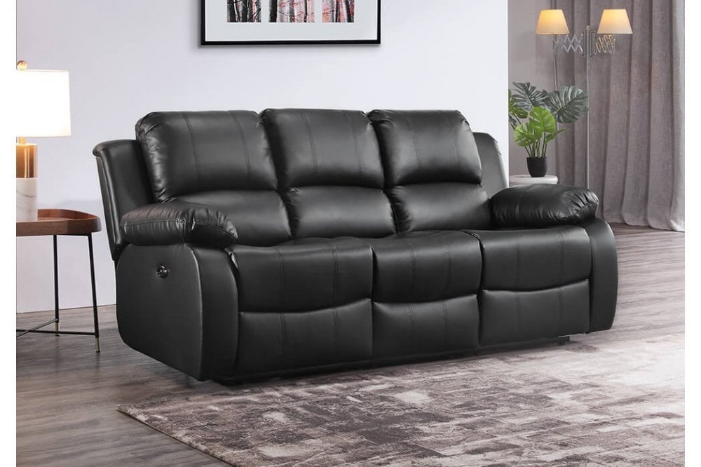 Sevile Black Leather Electric Recliner 3 Seater Sofa