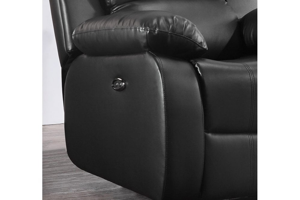 Sevile Black Leather Electric Recliner 3 Seater Sofa