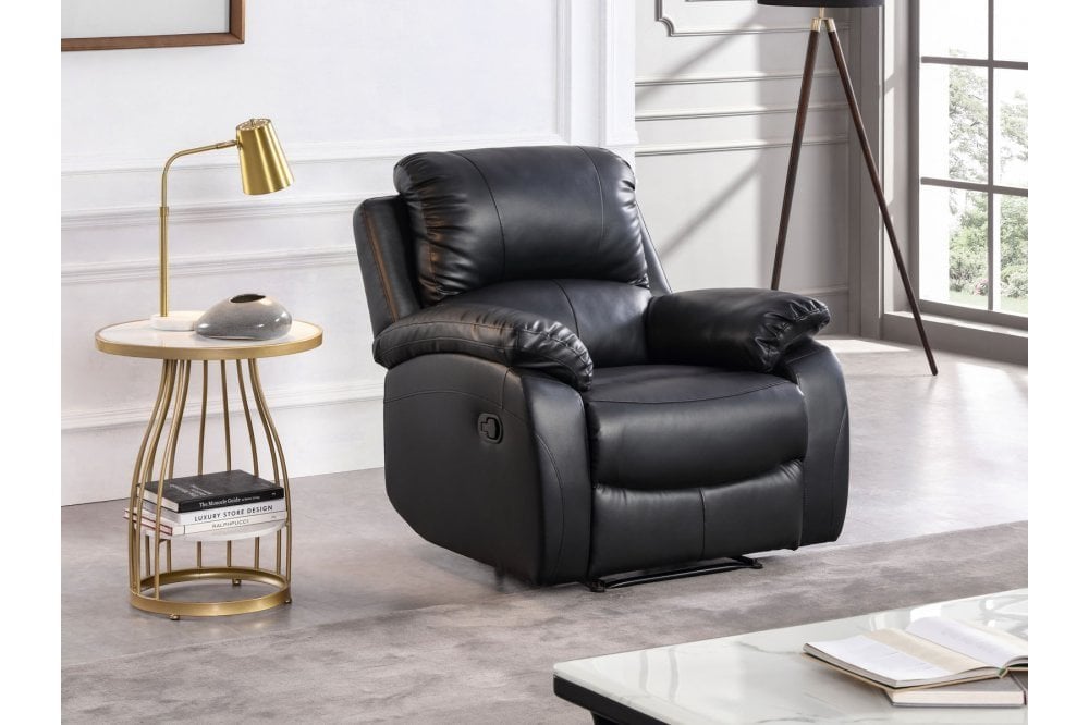 Roma Black Leather Recliner Armchair