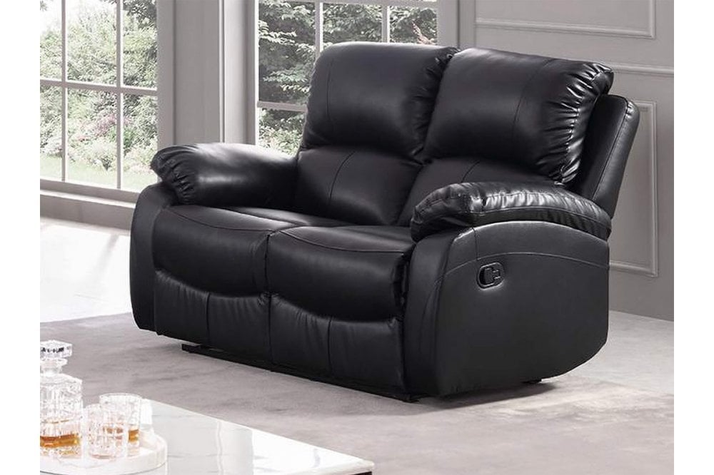 Roma Black Leather Recliner 2 Seater Sofa