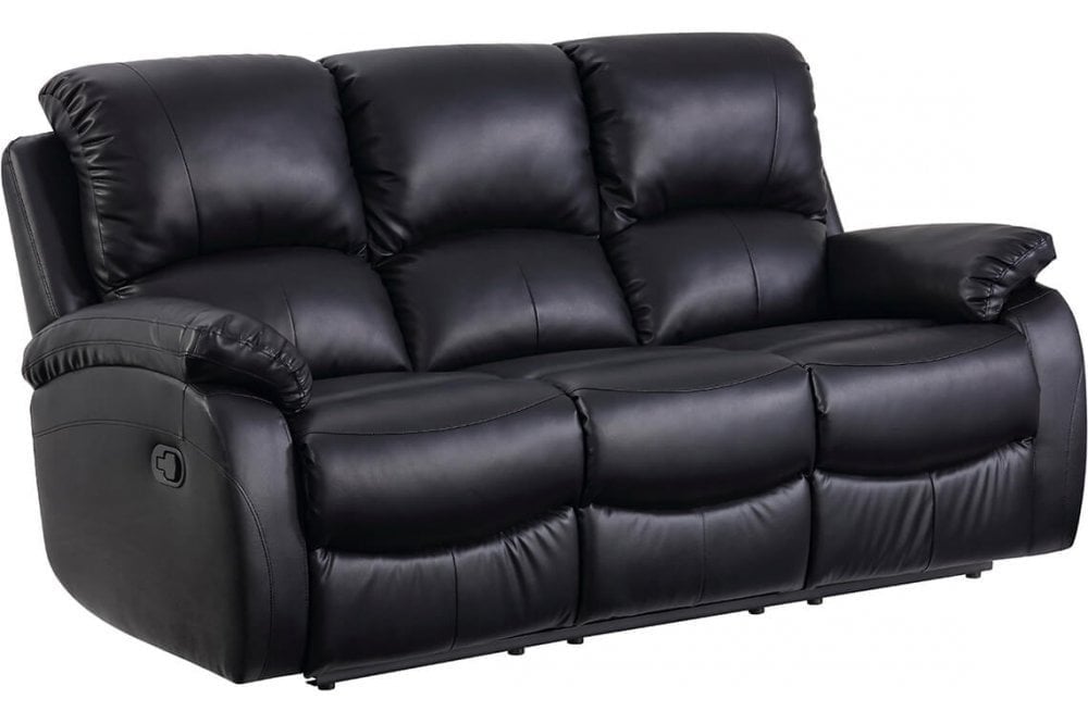 Roma Black Leather Recliner 3 Seater Sofa