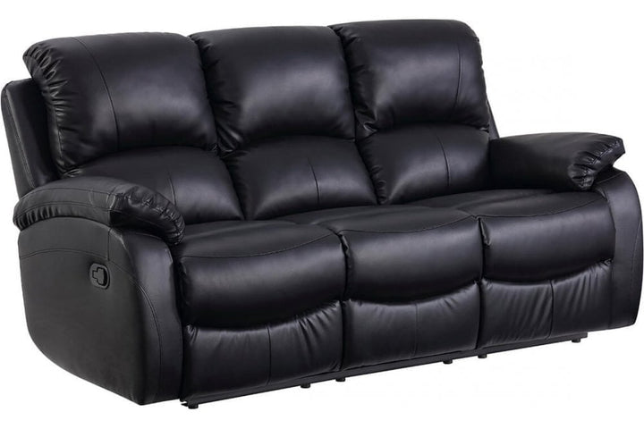 Roma Black Leather Recliner 3 Seater Sofa