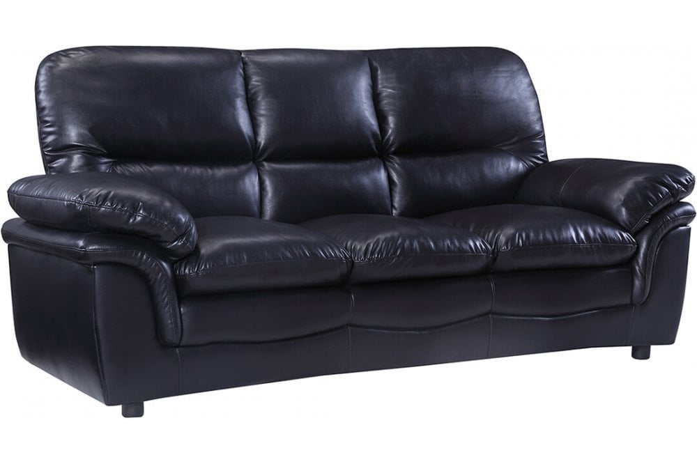 Verona Black Leather 3 Seater Sofa