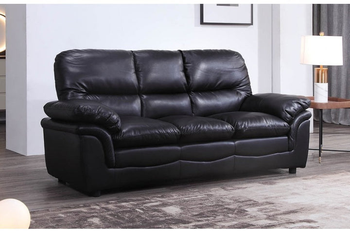 Verona Black Leather 3 Seater Sofa