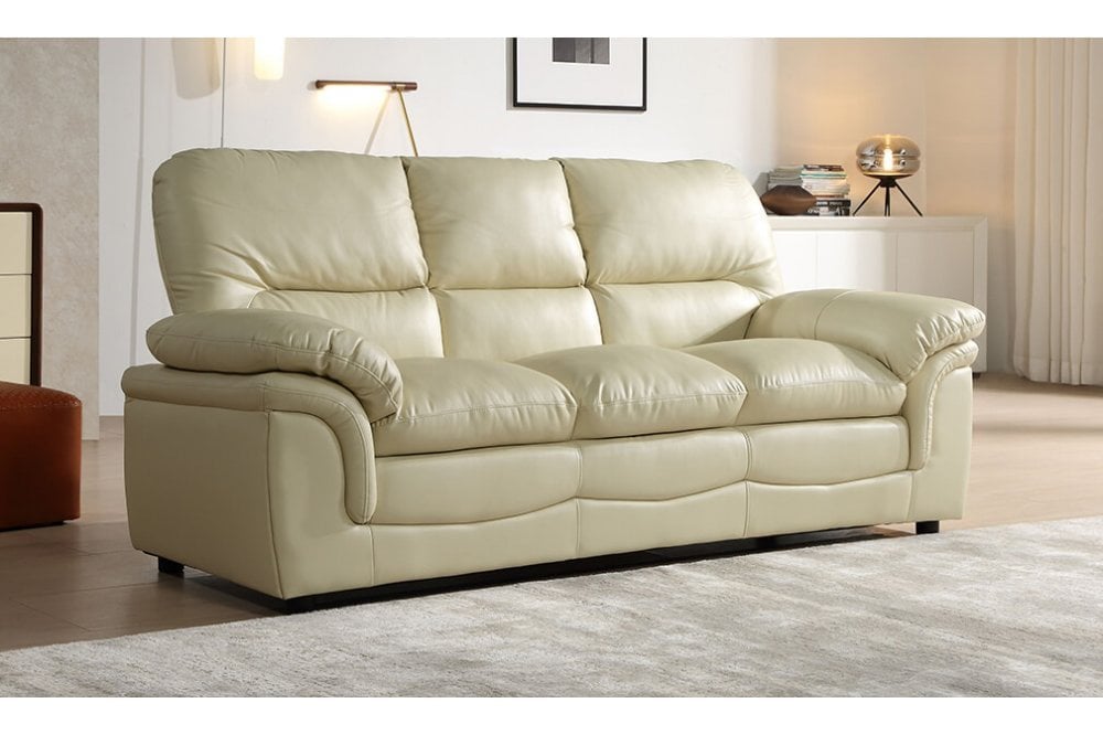 Verona Cream Leather 3 Seater Sofa
