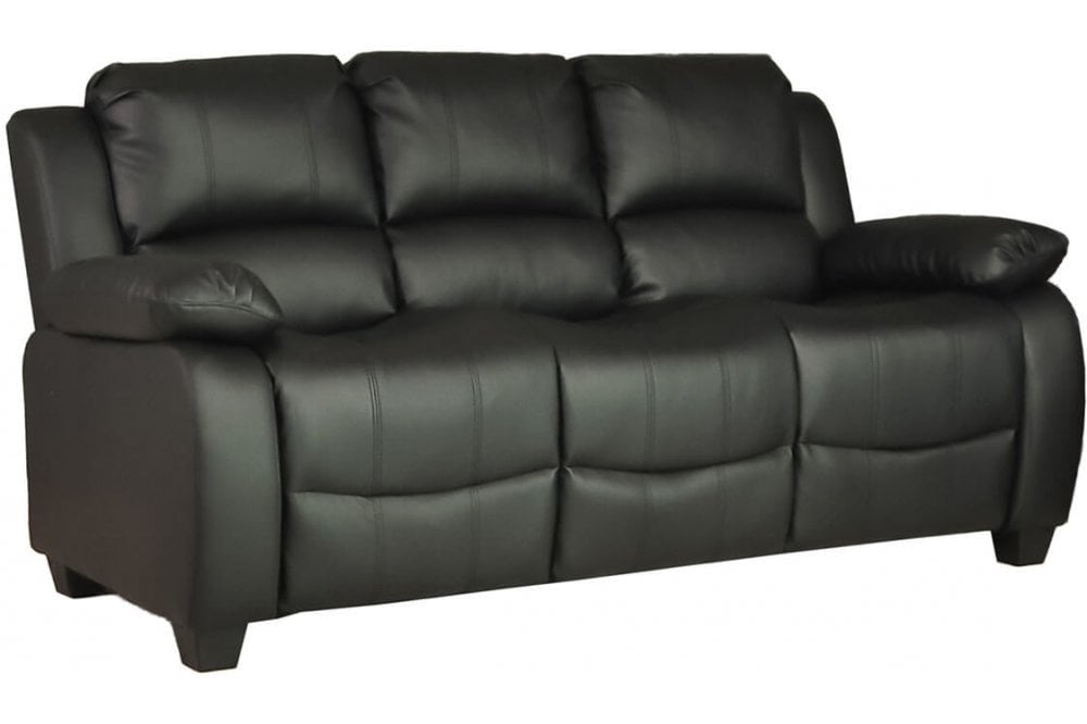 Kenton Black Leather 3 Seater Sofa