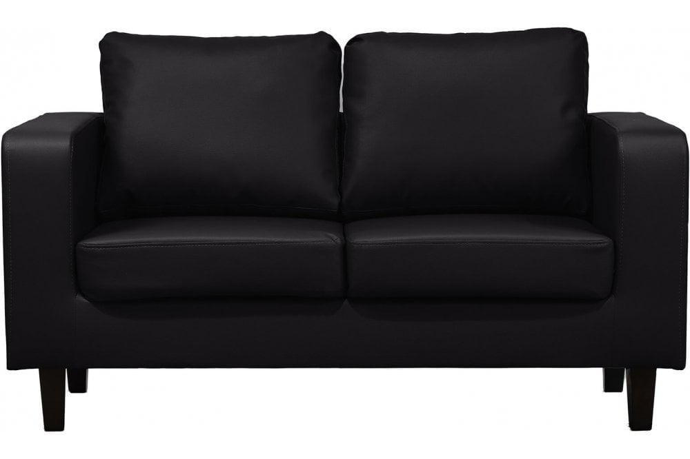 Box Black Leather 2 Seater Sofa