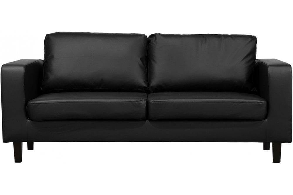 Box Black Leather 3 Seater Sofa