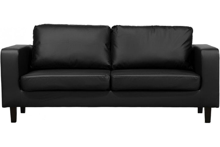 Box Black Leather 3 Seater Sofa