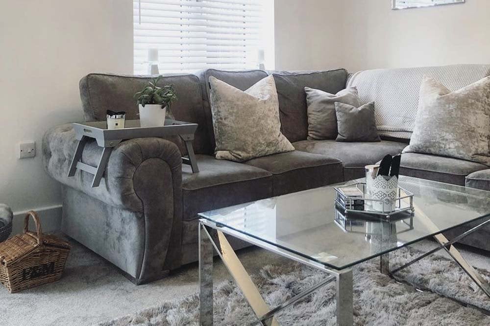 Verona High Back Grey Fabric Corner Sofa