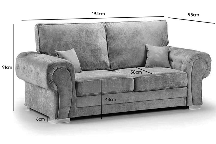 Verona High Back Grey Fabric 3 Seater Sofa