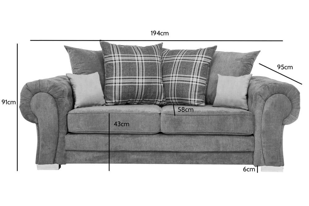 Verona Scatter Grey Fabric 3 Seater Sofa