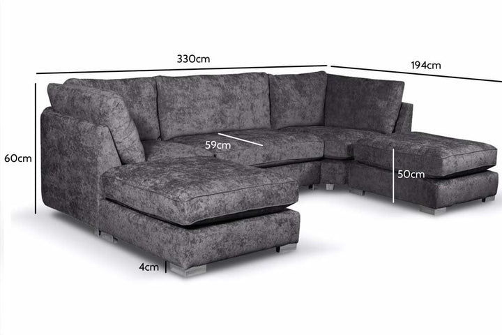 Bishop Coal Alaska Fabric U Shape High Back Corner Sofa