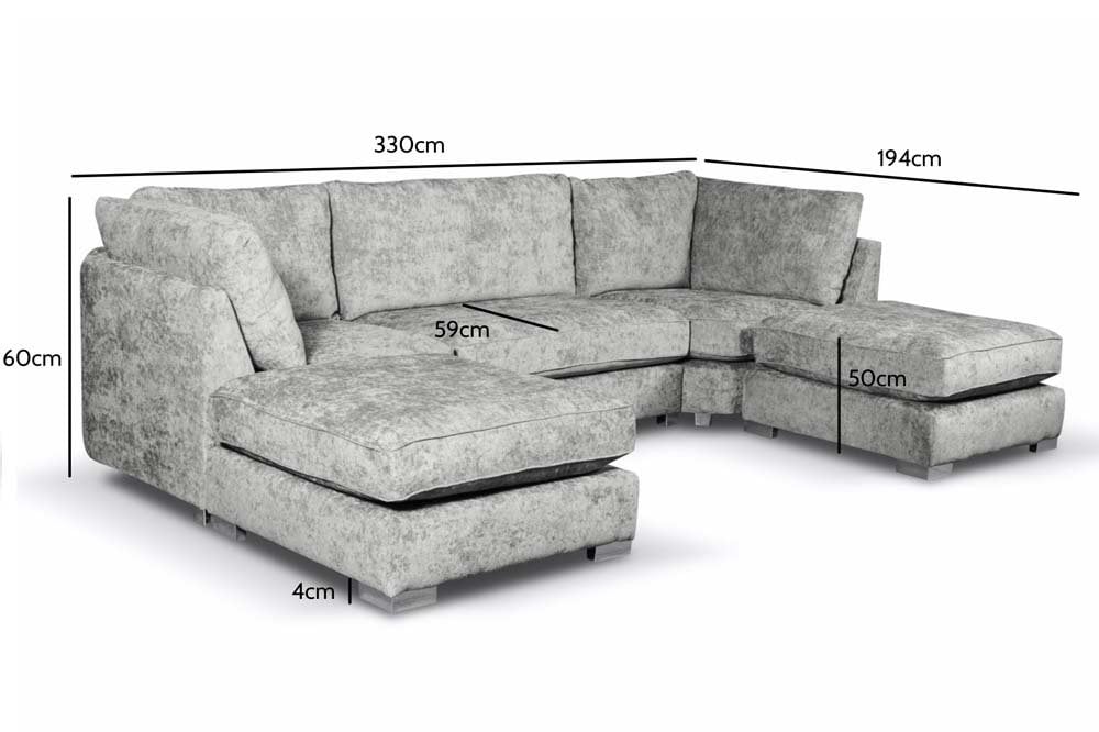 Bishop Silver Alaska Fabric U Shape High Back Corner Sofa
