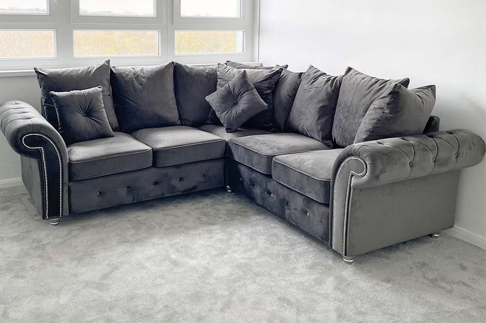 Olympia Grey Fabric Velvet Corner Sofa