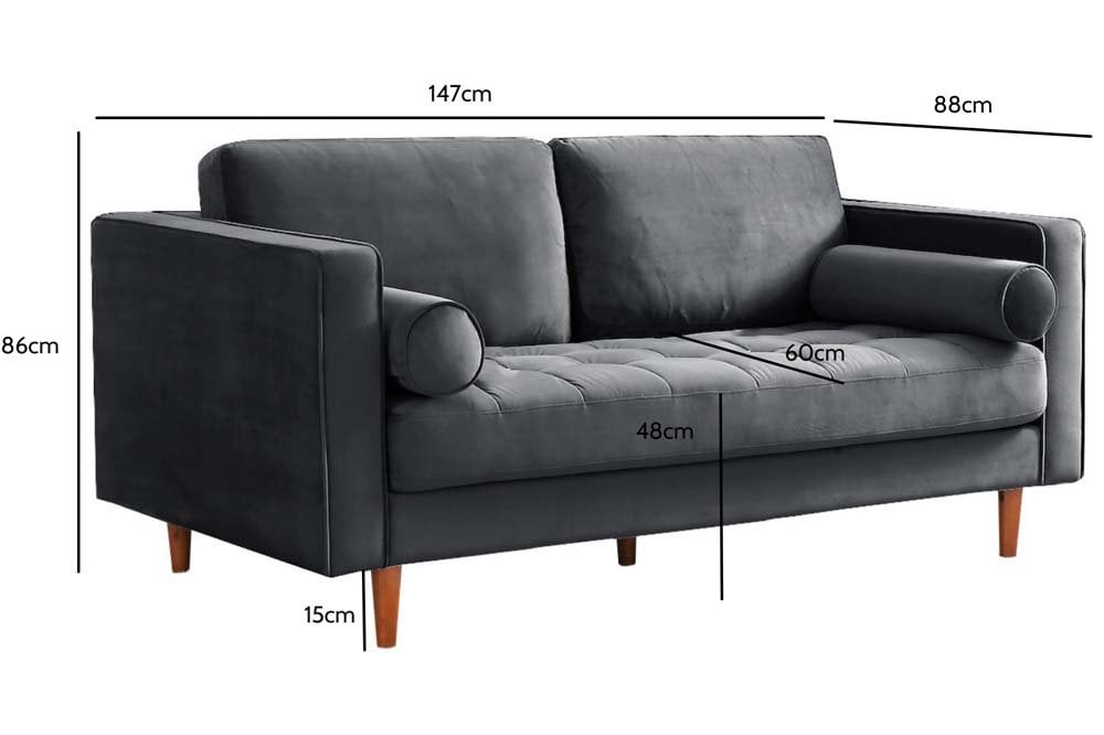 Scott Grey Velvet 2 Seater Sofa