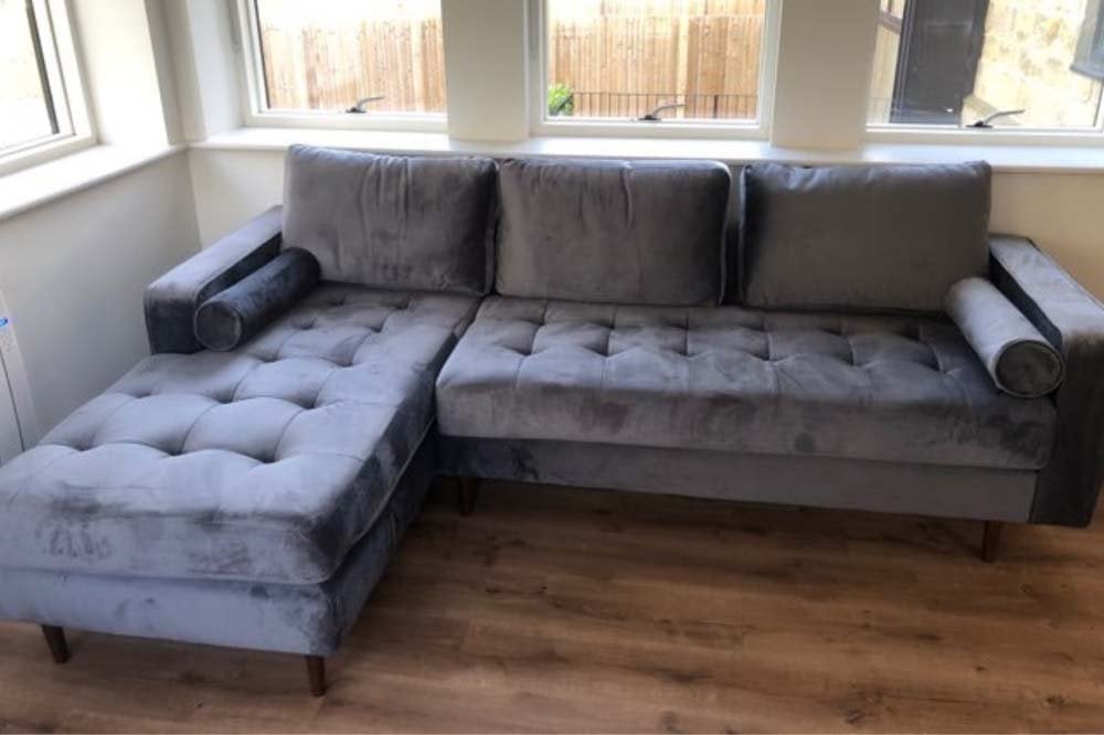 Scott Grey Velvet Corner Sofa LHC