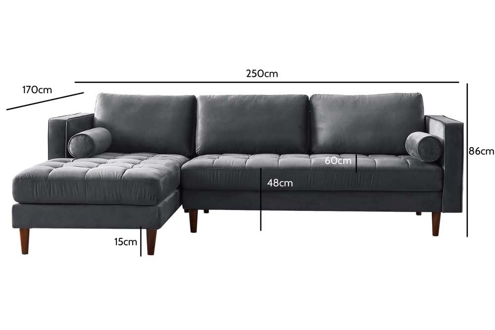 Scott Grey Velvet Corner Sofa LHC