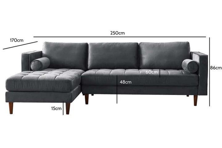 Scott Grey Velvet Corner Sofa LHC