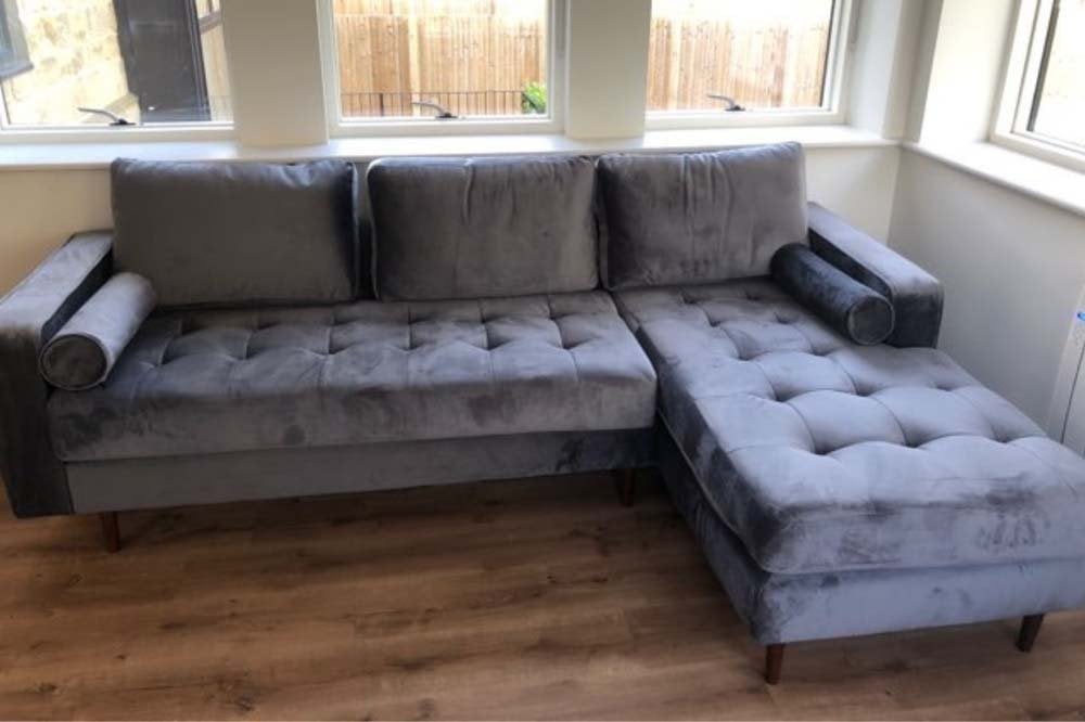 Scott Grey Velvet Corner Sofa RHC