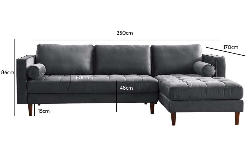 Scott Grey Velvet Corner Sofa RHC