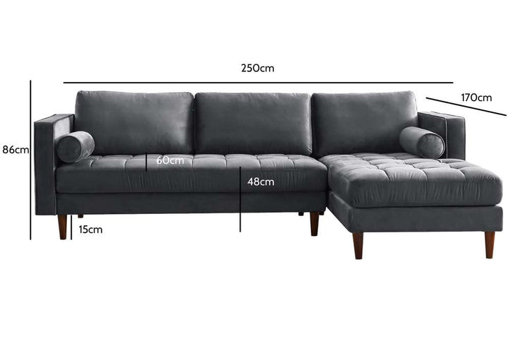 Scott Grey Velvet Corner Sofa RHC
