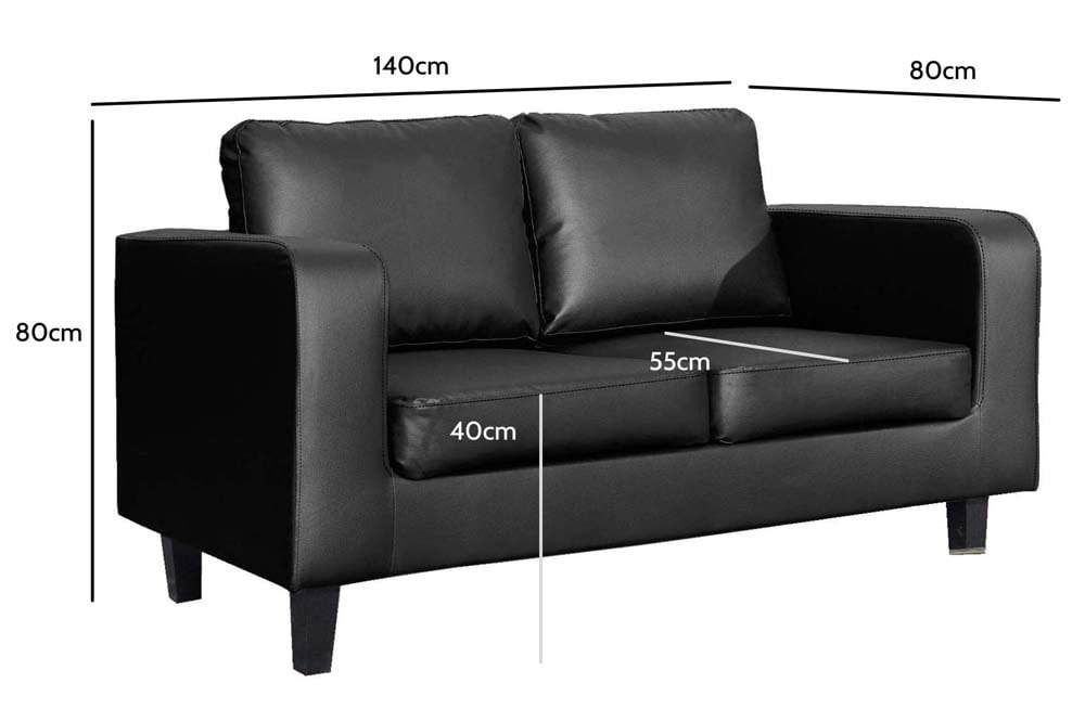 Box Black Leather 2 Seater Sofa