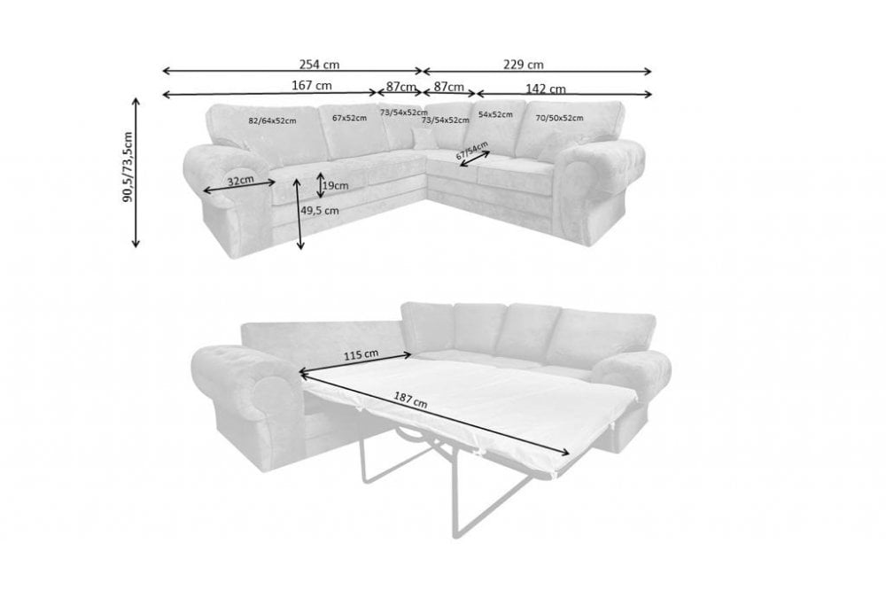 Verona High Back Grey Fabric Corner Sofa Bed