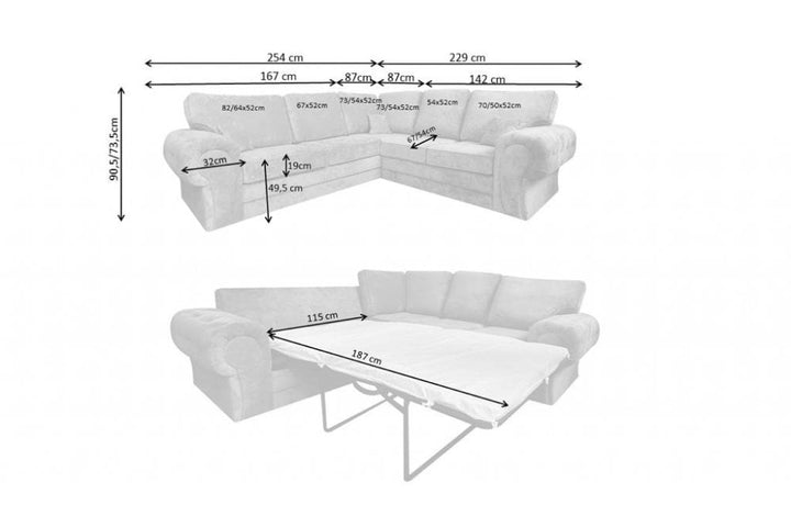 Verona High Back Grey Fabric Corner Sofa Bed