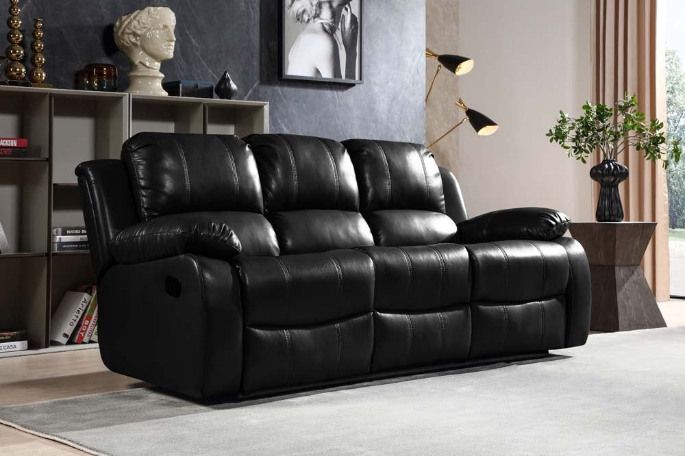 Sevile Black Leather 3 Seater Recliner Sofa