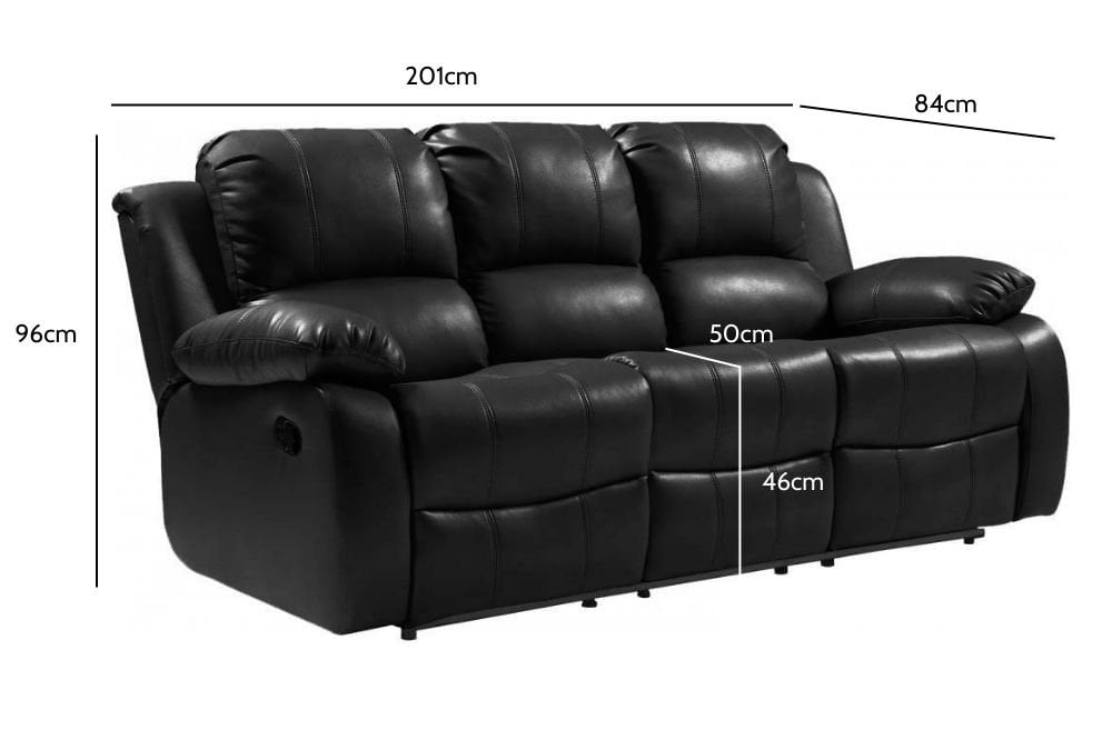 Sevile Black Leather 3 Seater Recliner Sofa
