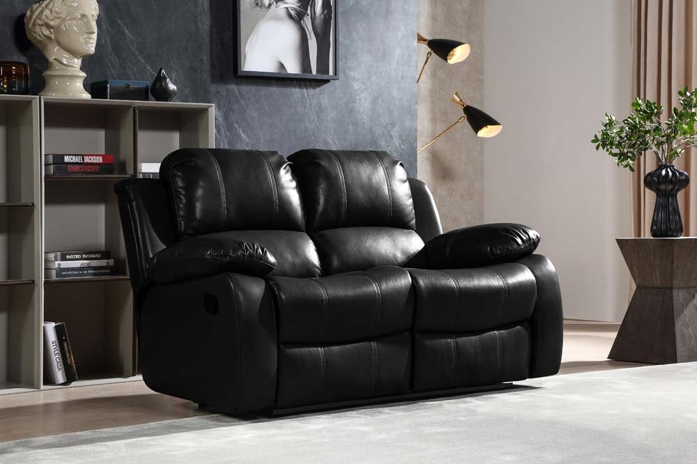 Sevile Black Leather 2 Seater Recliner Sofa