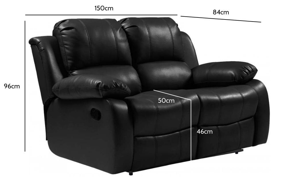 Sevile Black Leather 2 Seater Recliner Sofa