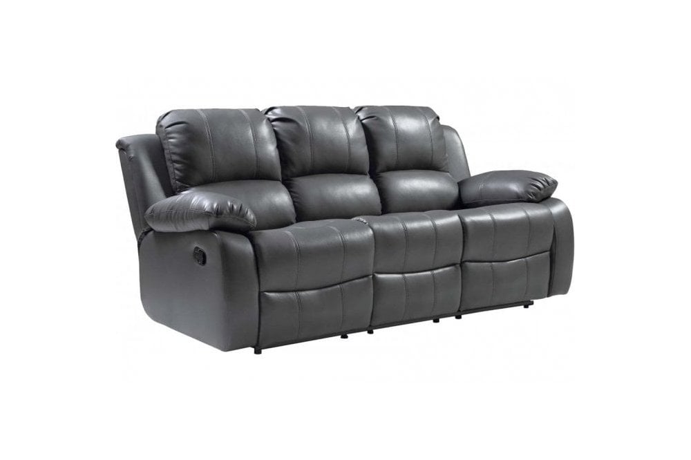 Sevile Grey Leather 3 Seater Recliner Sofa