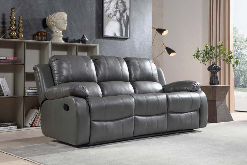 Sevile Grey Leather 3 Seater Recliner Sofa