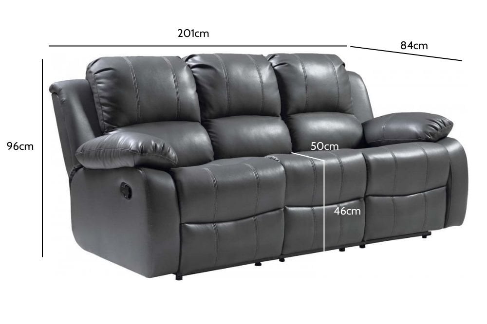 Sevile Grey Leather 3 Seater Recliner Sofa