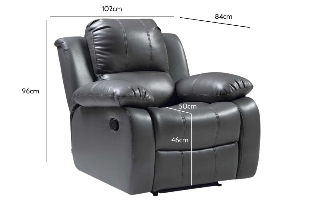 Sevile Grey Leather Recliner Armchair 1 Seater