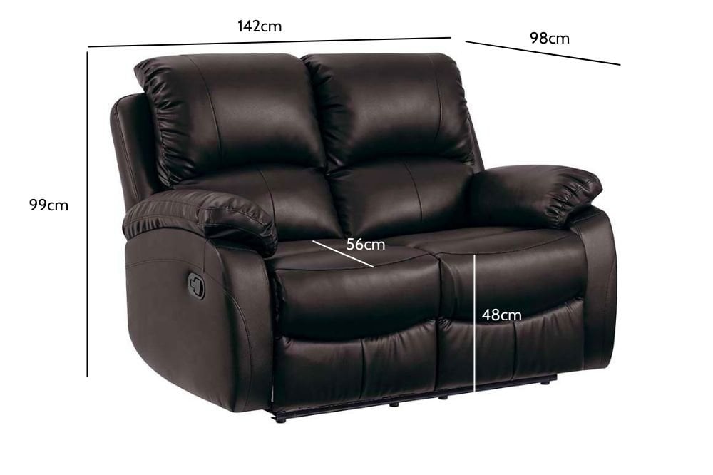 Roma Brown Leather Recliner 2 Seater Sofa