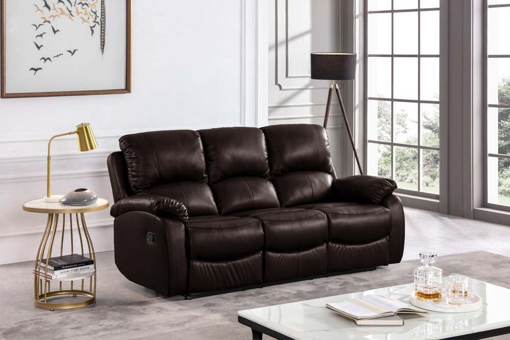 Roma Brown Leather Recliner 3 Seater Sofa