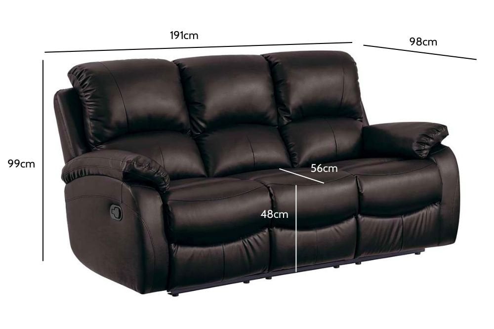 Roma Brown Leather Recliner 3 Seater Sofa