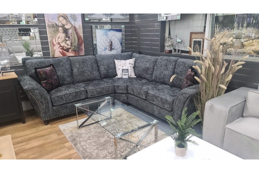 Windsor Grey Fabric High Back Corner Sofa