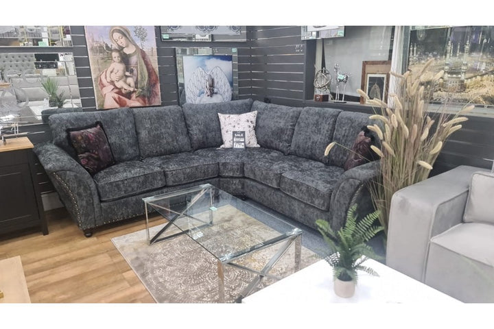 Windsor Grey Fabric High Back Corner Sofa