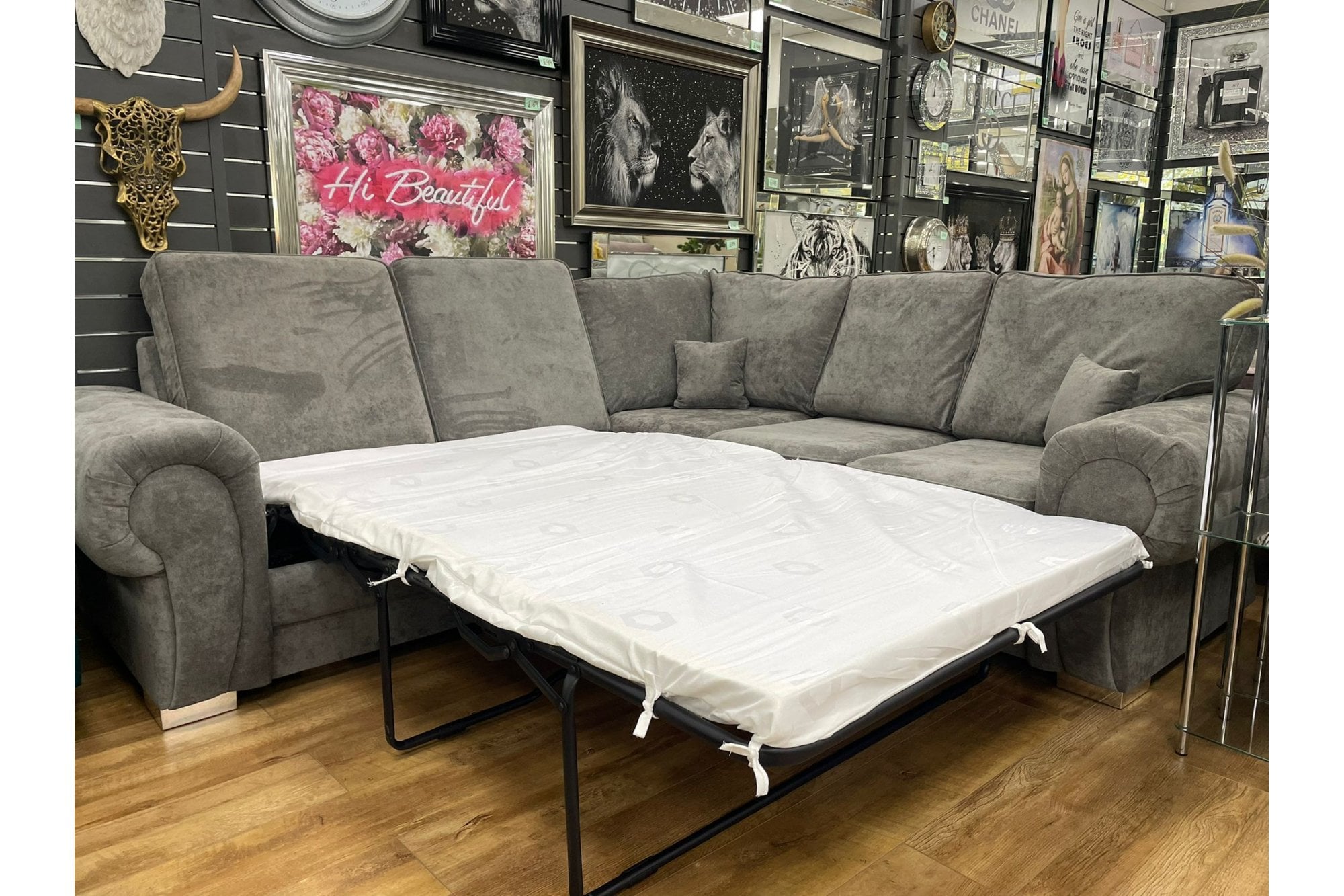 Verona High Back Grey Fabric Corner Sofa Bed