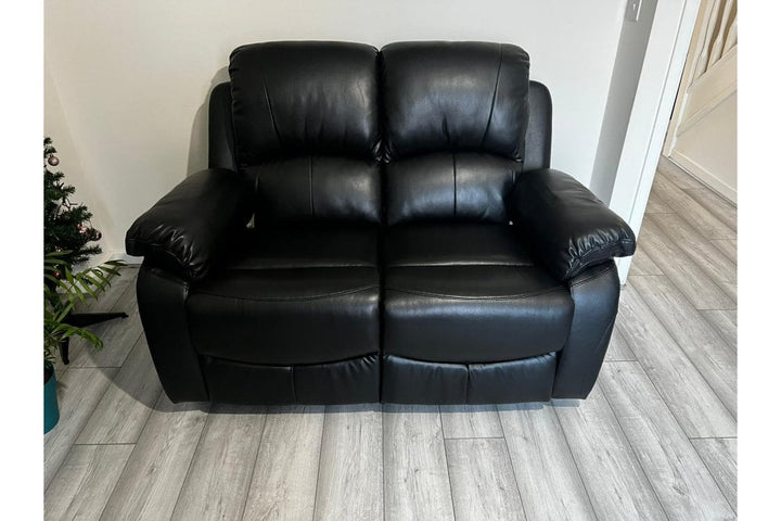Roma Black Leather Recliner 2 Seater Sofa