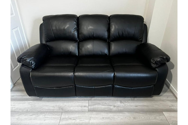 Roma Black Leather Recliner 3 Seater Sofa