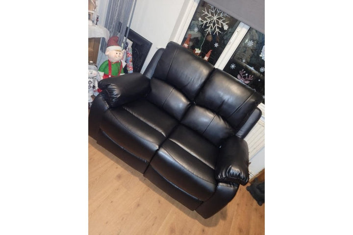Roma Black Leather Recliner 2 Seater Sofa