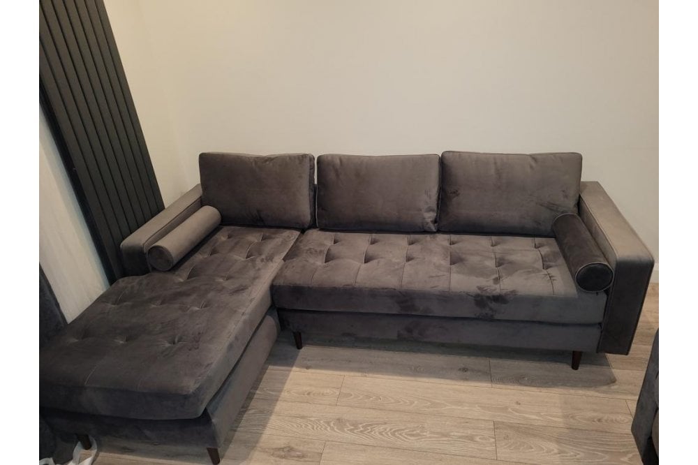 Scott Grey Velvet Corner Sofa LHC
