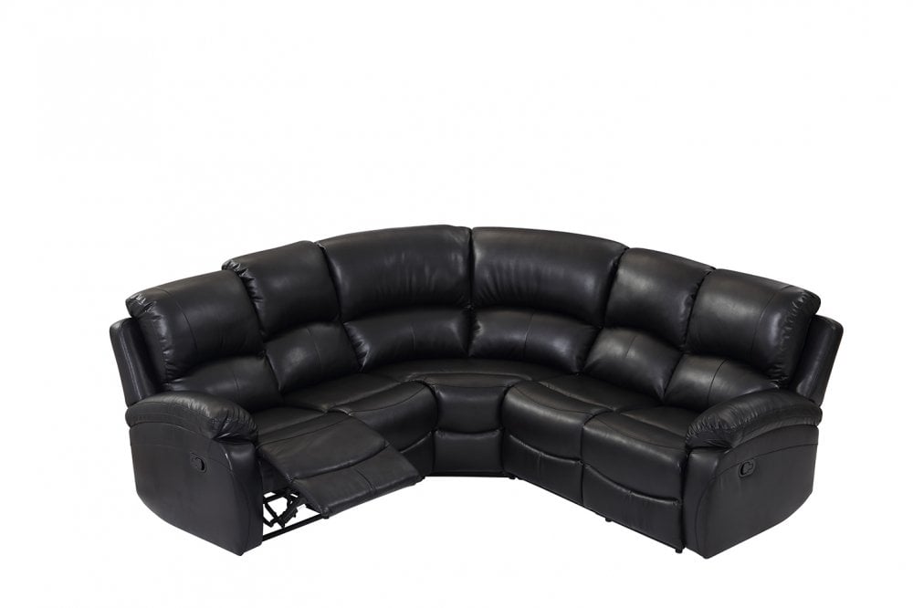 Roma Black Leather Recliner 5 Seat Corner Sofa